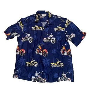 Pacific Legend Mens Size 2XL Hawaiian Chopper Motorcycle Shirt Dark Blue